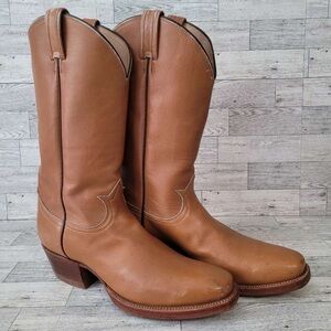 Vintage Tony Lama Western Brown Calfskin Leather Campus Cowboy Boots Size 10.5